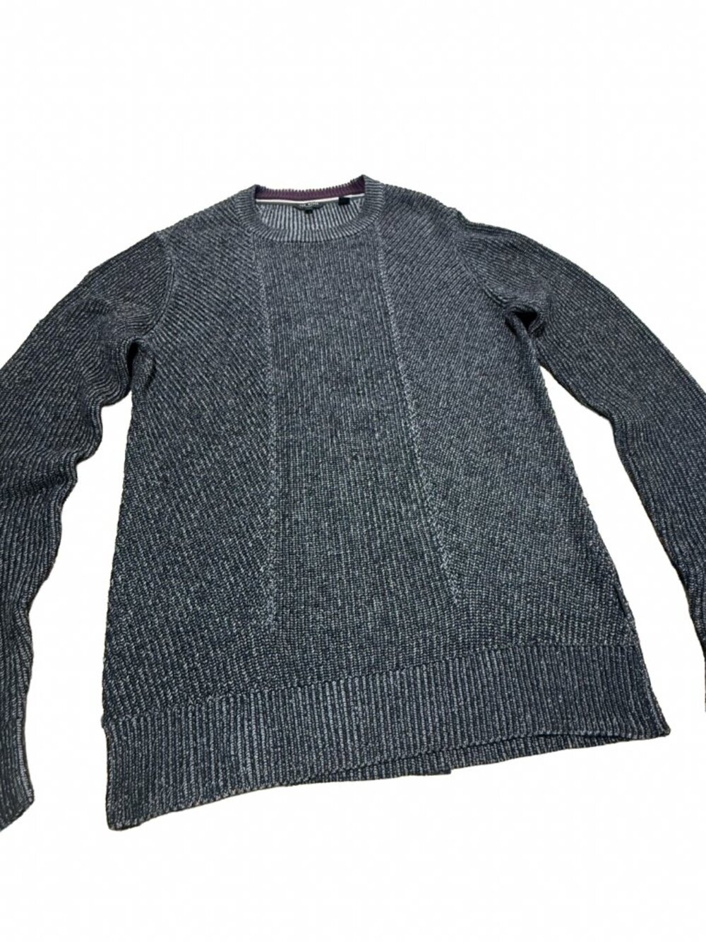 TED BAKER London Mens Size 3 M Ribbed Knit Crewneck Sweater Gray Cotton Mix